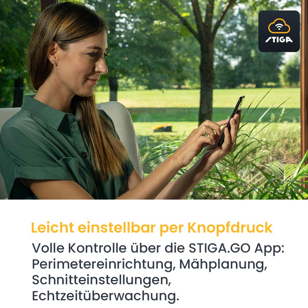 STIGA A1000 Autonomer Rasenmäher Roboter. Mähroboter ohne Begrenzungskabel (max. 1400m2). App-Steuerung, 45% Steigung, 7 Mähzonen. Rasenroboter mit GPS RTK Navigation & 4G. Antennen-FREI