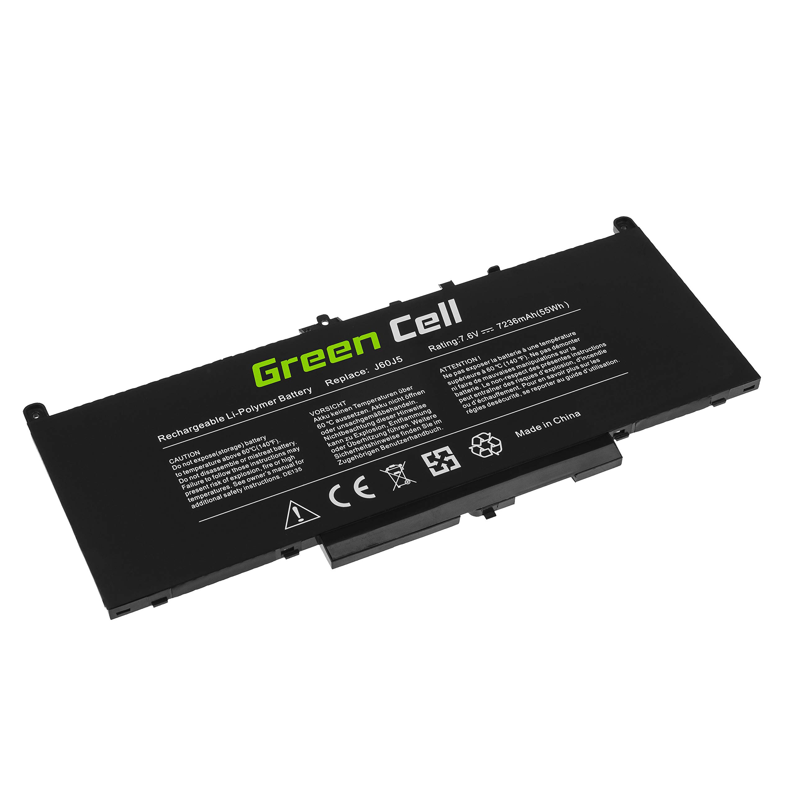 Green Cell Laptop Akku J60J5 J6OJ5 01W2Y2 0242WD 0MC34Y 1W2Y2 242WD MC34Y für Dell Latitude E7270 E7470 (5800 mAh, 7.4-7.6 V, Farbe: Schwarz, Anzahl Zellen 4)