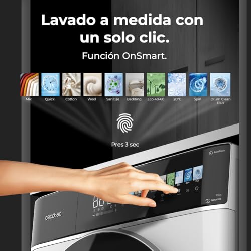 Cecotec Waschmaschine 10kg Frontlader Autodosis Bolero DressCode 10900 Autodose Inverter FullColor A. 1400 U/min, geringer Verbrauch, 10,3"-Bildschirm, 11 Prog, Inverter Plus-Motor, Dampffunktion