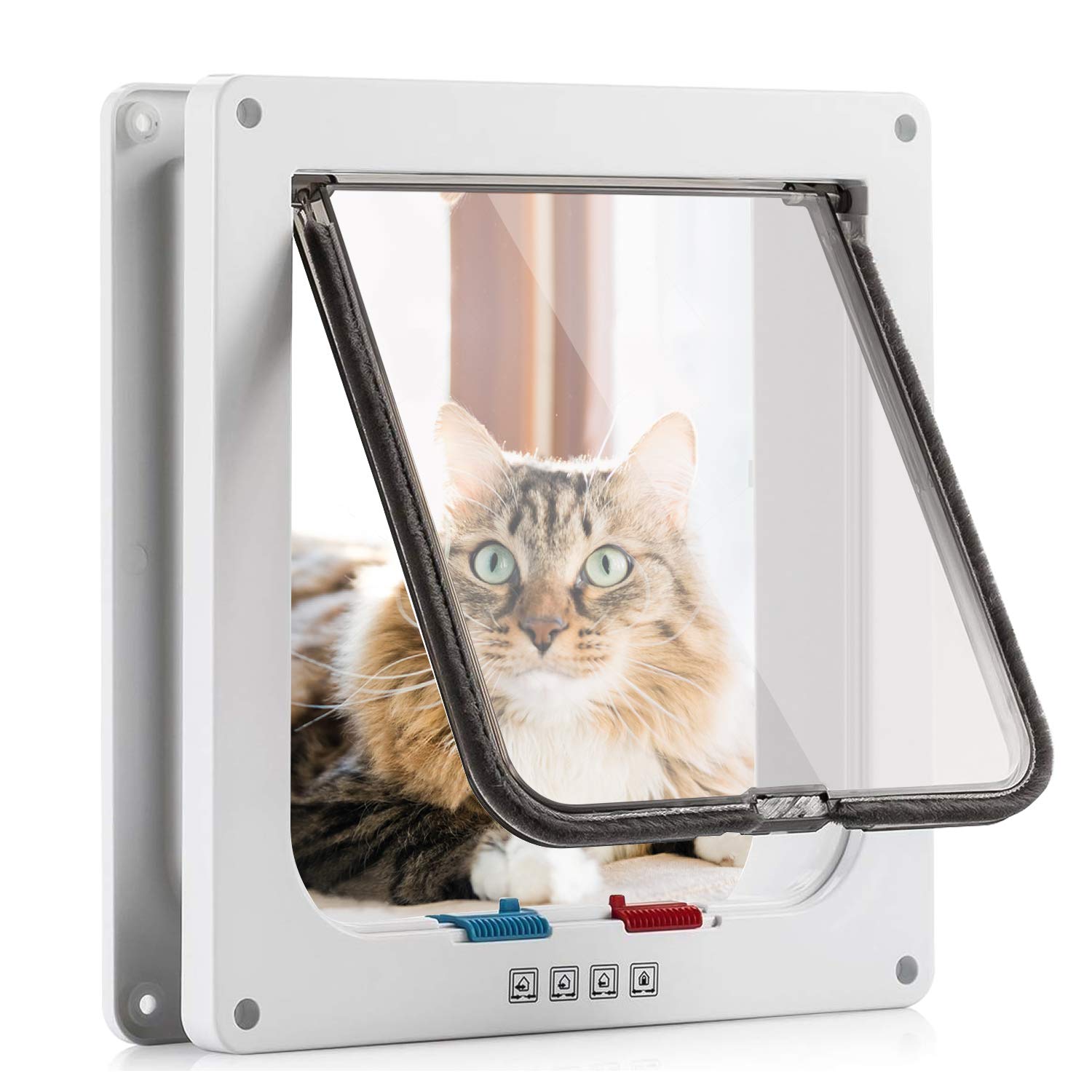 Sailnovo Katzenklappe 4-Way Magnetic Lock hundeklappe Haustiertüre Cat Flap 19 * 20 * 5.5cm Dog Cat Pet Door Flap Easy Install with Telescopic Frame with Heavy Duty Quiet Magnetic Frame, M weiß…