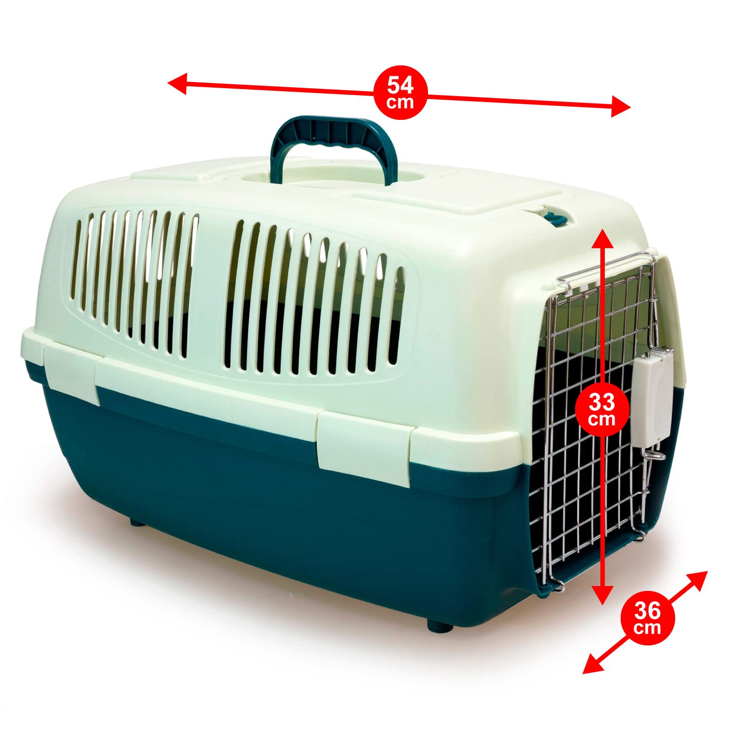 Arquivet Transportbox aus Kunststoff für Haustiere, 59 x 36 x 33 cm, kleine oder mittelgroße Hunde und Katzen, große Nagetiere, Transportbox für Zug und Auto