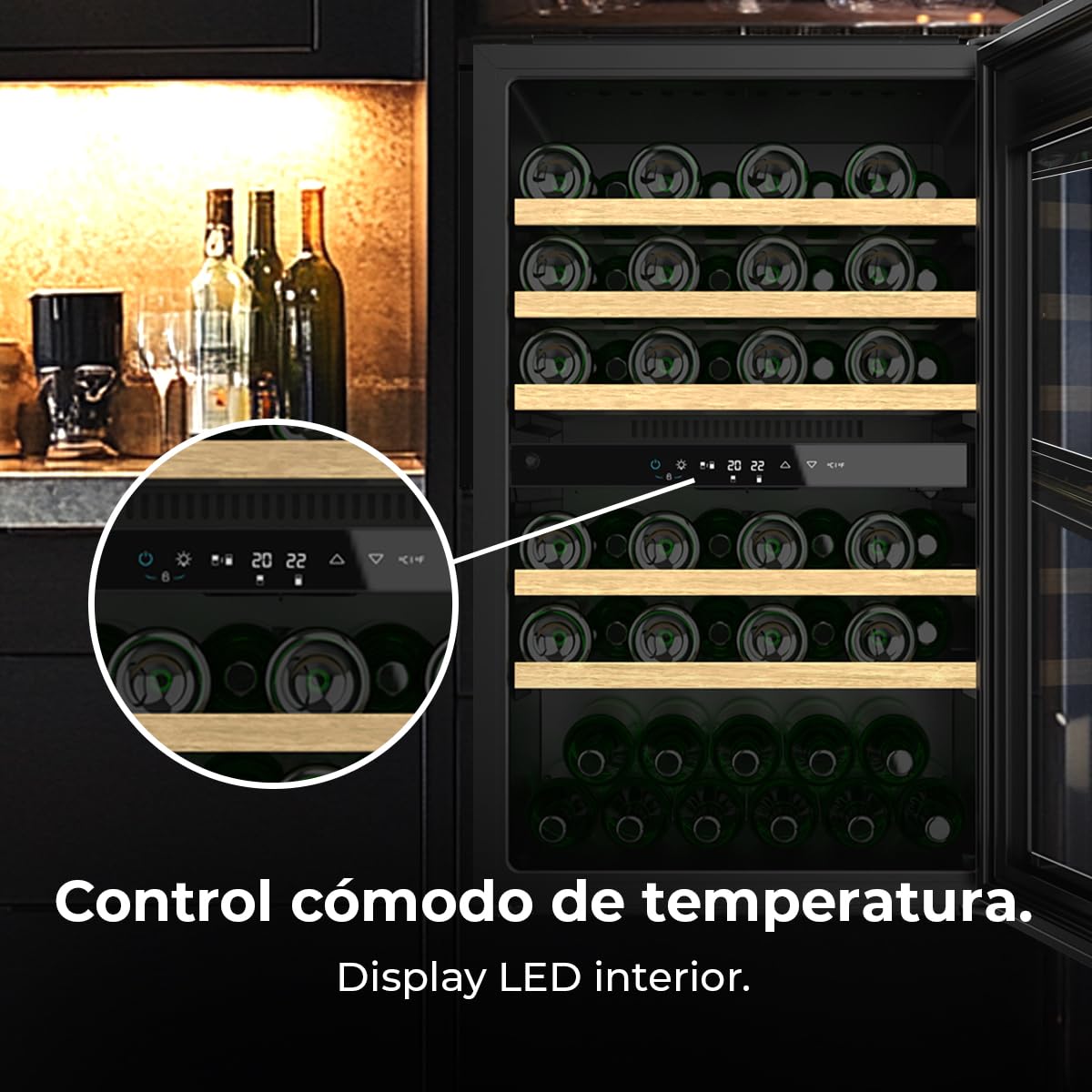 Cecotec Einbau-Weinkühlschrank 57 Flaschen Bolero Grandsommelier Duo 57000 Touch Black. Schwarz mit leiser Kühlung (38 dB) und Touch-LED-Steuerung