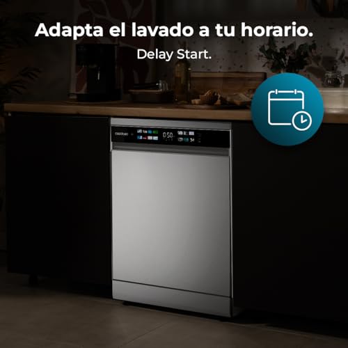 Cecotec Geschirrspüler 60 cm - Freistehend Bolero Aguazero 6210 Inox D. 15 Bestecke, energieeffizient, XXL Fullcolor Display, drittes Fach, 14 Programme, Dual Zone Wash, verstellbares Fach, Edelstahl