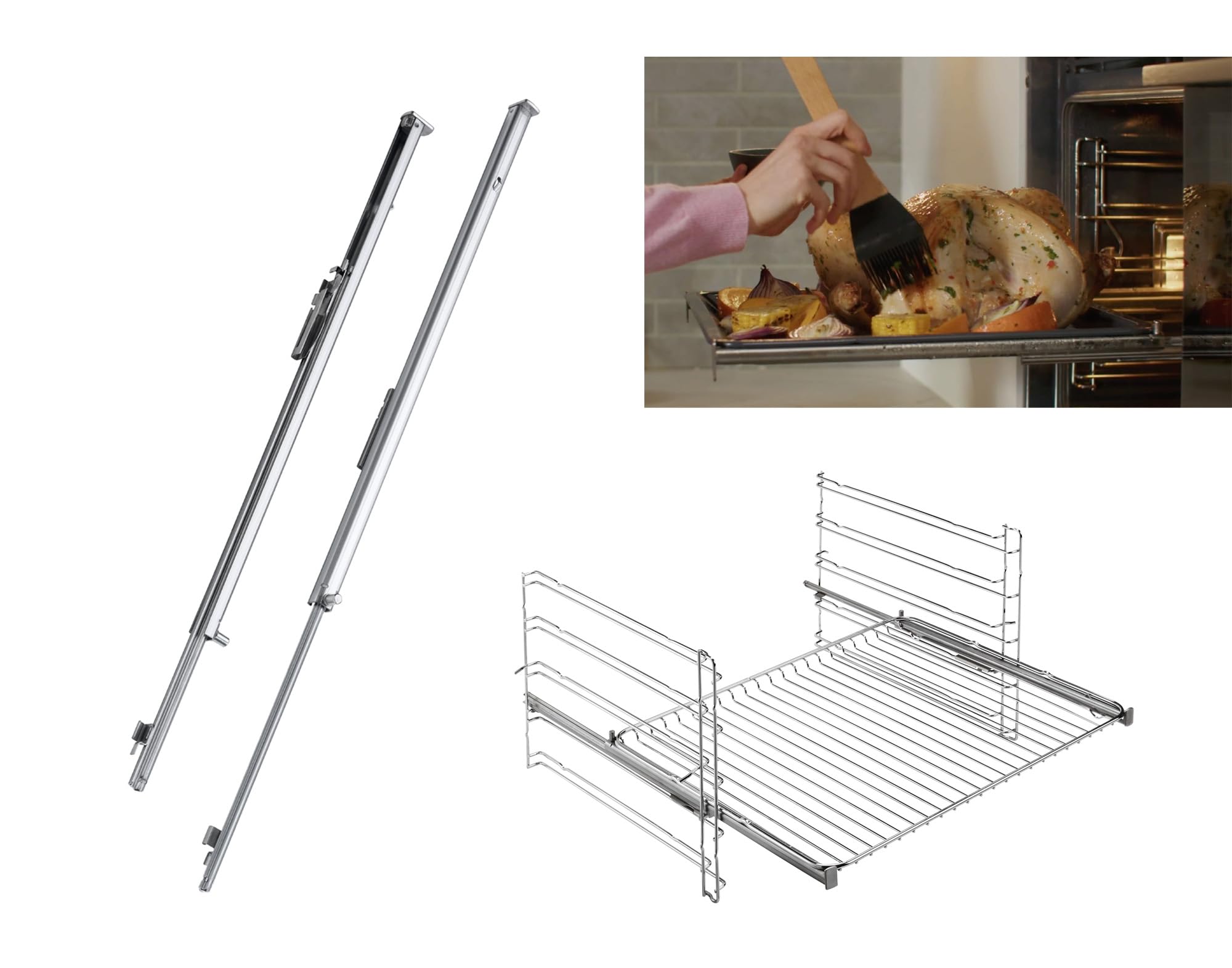 AEG Backofenvollauszug (1 Paar), Teleskopbackauszug variabel auf die Einschubgitter klemmbar, Bleche lassen sich bequem und sicher bis zur vollen Blechlänge herausziehen, Sicherheitsstopp, COTRUN1F