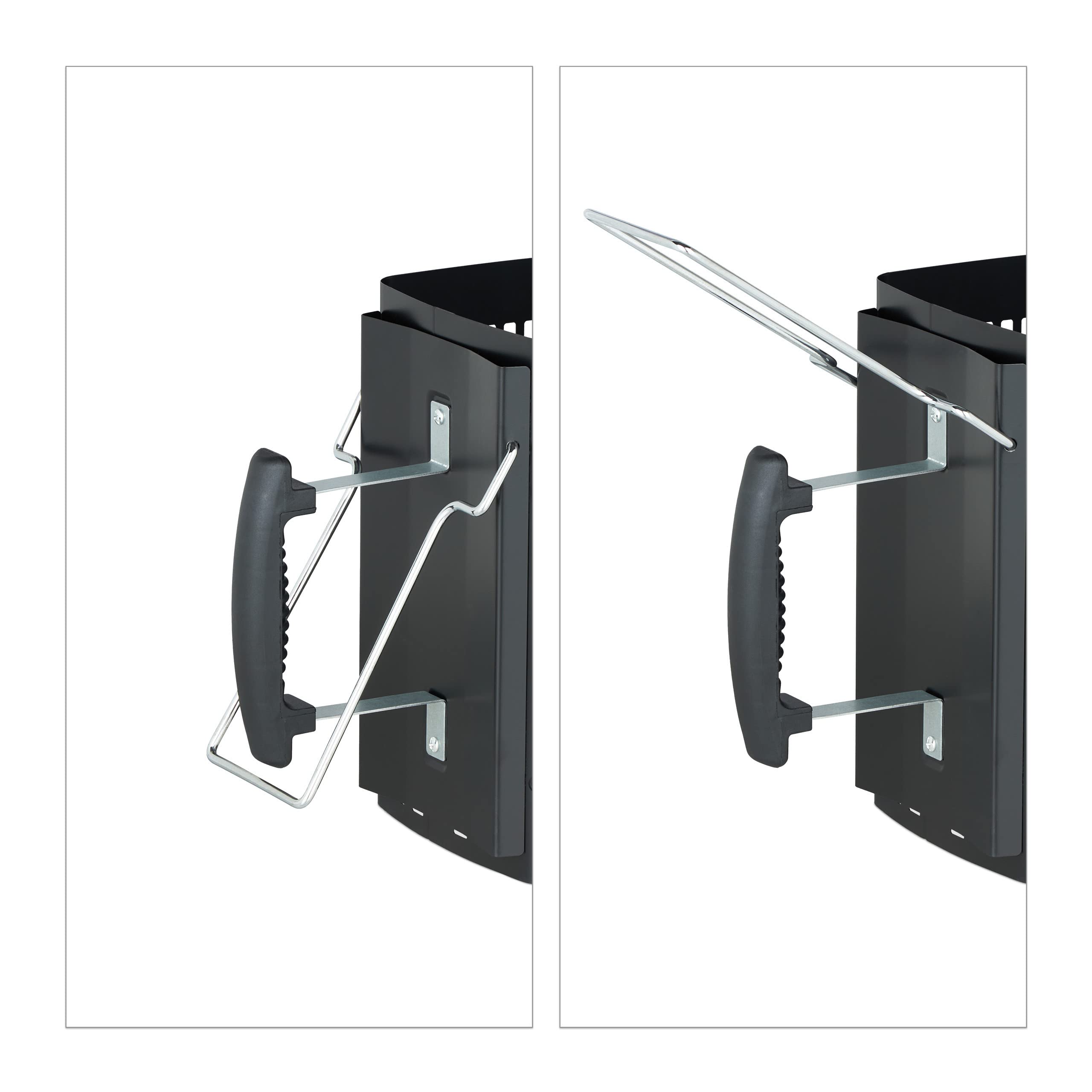 Relaxdays Anzündkamin Grill, mit Sicherheitsgriff & Haltebügel, HBT: 27 x 18 x 17 cm, Anzündhilfe Grillkohle, schwarz