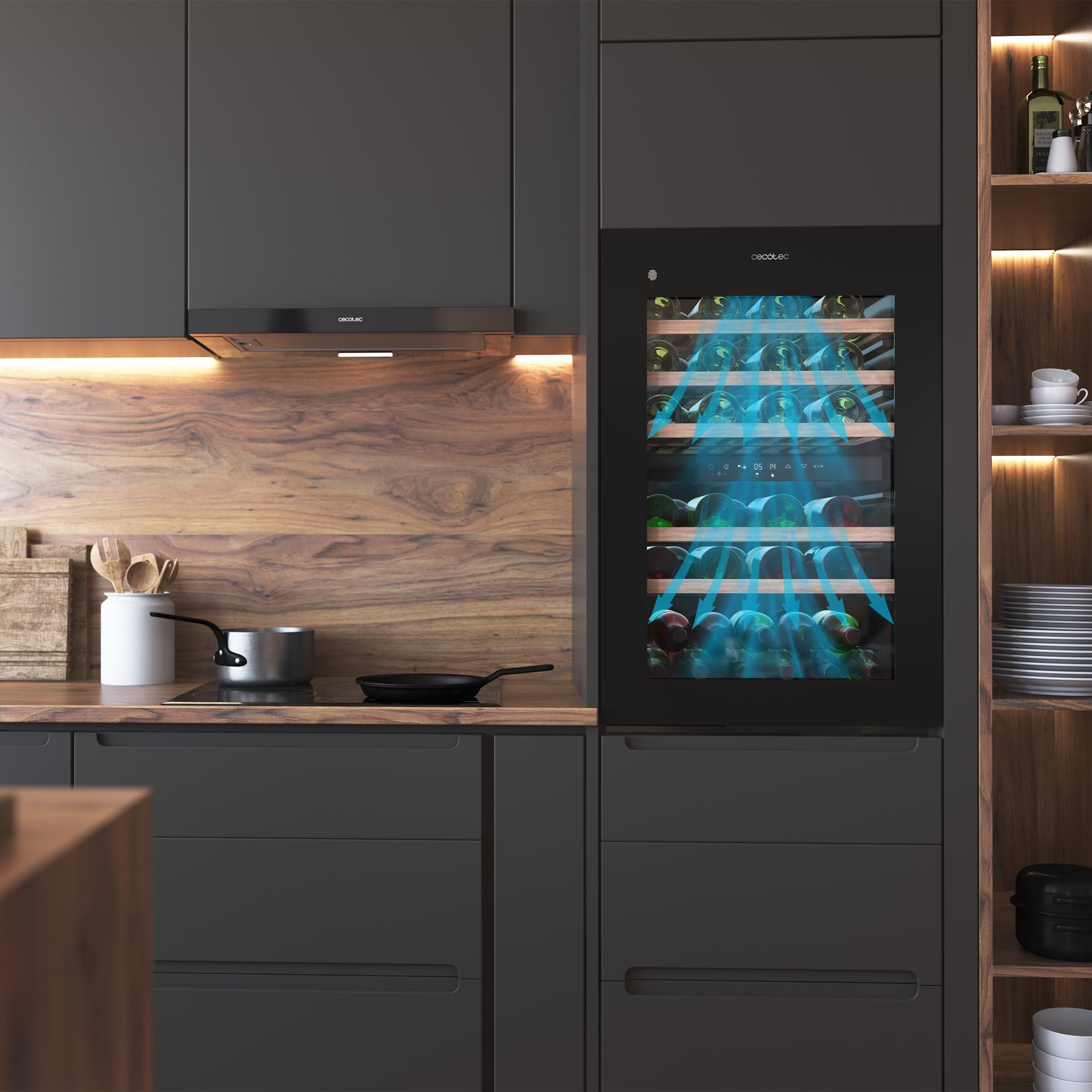 Cecotec Einbau-Weinkühlschrank 57 Flaschen Bolero Grandsommelier Duo 57000 Touch Black. Schwarz mit leiser Kühlung (38 dB) und Touch-LED-Steuerung