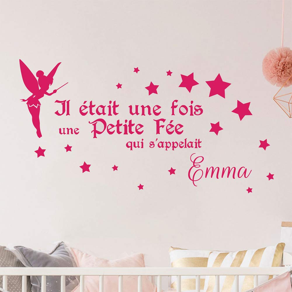 Ambiance Sticker Personalisierte Vornamensaufkleber | Aufkleber Es war EIN Mund, Wanddekoration Kinderzimmer | 2 Bögen mit 20 x 40 cm und 40 x 25 cm | Fuchsia