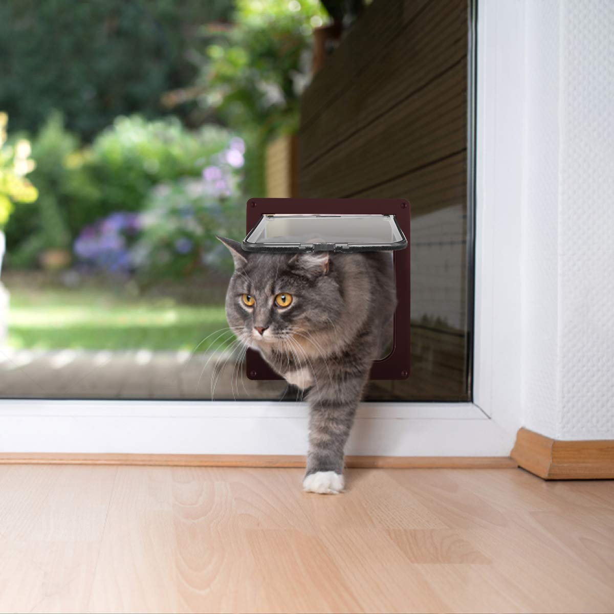 Sailnovo Katzenklappe 4-Way Magnetic Lock hundeklappe Haustiertüre Cat Flap 19 * 20 * 5.5cm Dog Cat Pet Door Flap Easy Install with Telescopic Frame with Heavy Duty Quiet Magnetic Frame, M weiß…