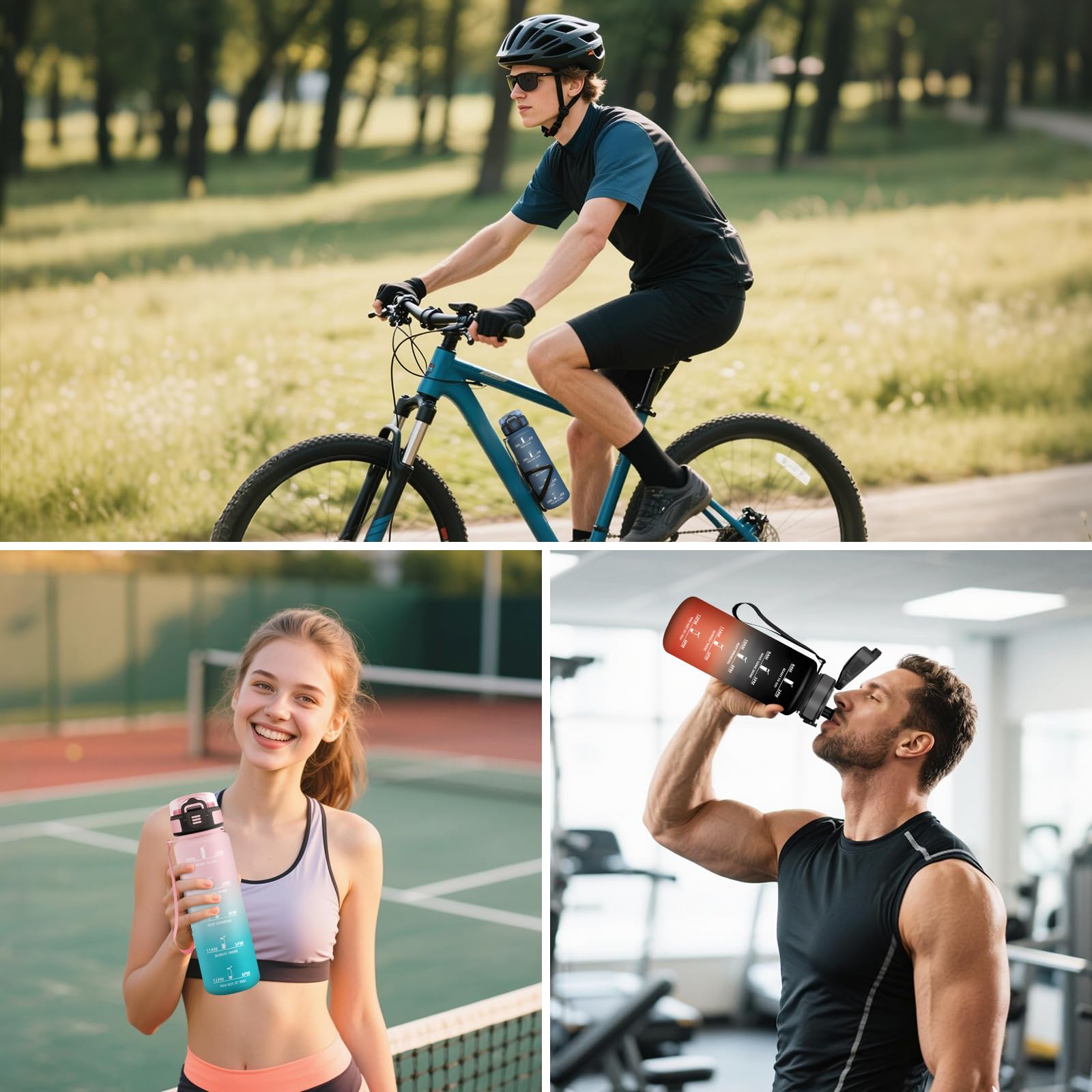 Motswedi Trinkflasche 1L, BPA-Frei, Trinkflasche Sport, Auslaufsicher, Wasserflasche, Kohlensäure Geeignet, Trinkflaschen für Yoga, Schule, Fahrrad, Kinder, Outdoors, Blau & Grün