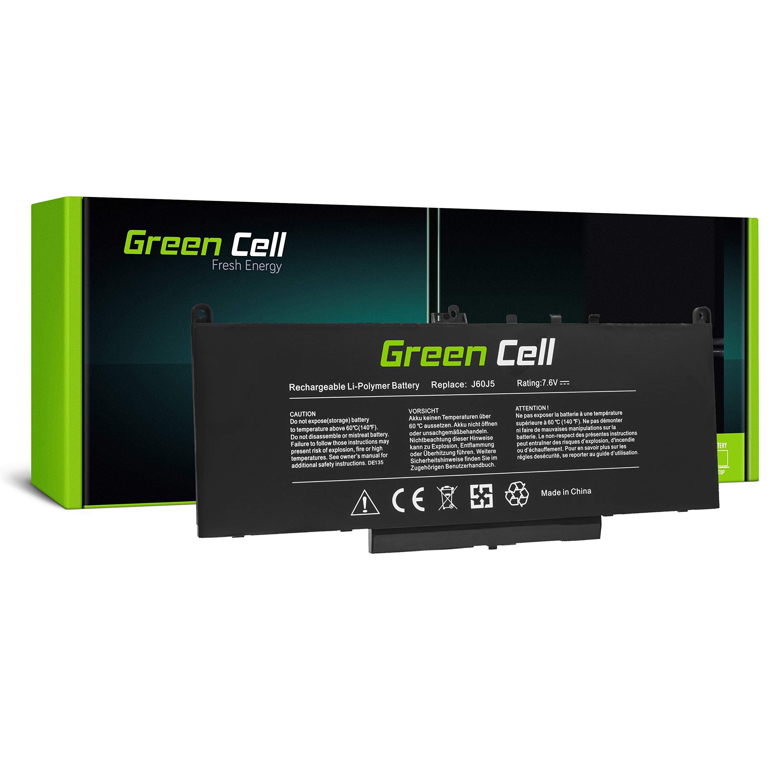 Green Cell Laptop Akku J60J5 J6OJ5 01W2Y2 0242WD 0MC34Y 1W2Y2 242WD MC34Y für Dell Latitude E7270 E7470 (5800 mAh, 7.4-7.6 V, Farbe: Schwarz, Anzahl Zellen 4)