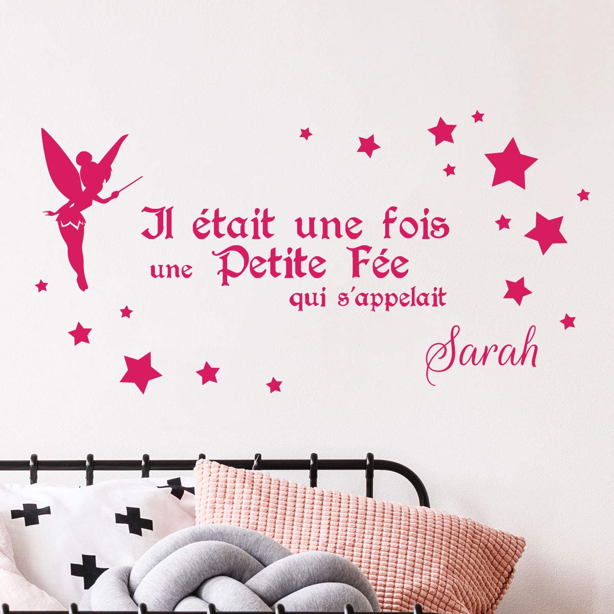 Ambiance Sticker Personalisierte Vornamensaufkleber | Aufkleber Es war EIN Mund, Wanddekoration Kinderzimmer | 2 Bögen mit 20 x 40 cm und 40 x 25 cm | Fuchsia