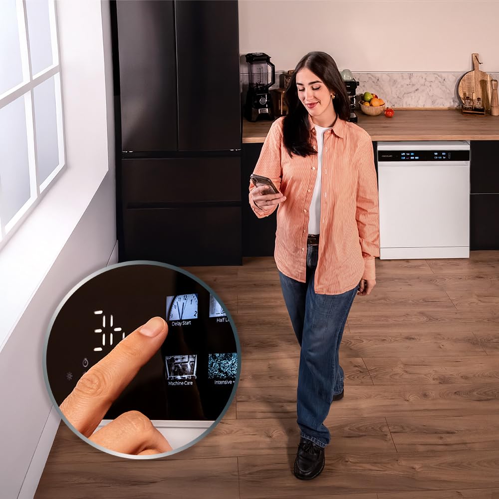 Cecotec Geschirrspüler 60 cm - Freistehend Bolero Aguazero 6210 D. 15 Bestecke, energieeffizient, XXL Fullcolor Display, drittes Fach, 14 Programme, Dual Zone Wash, verstellbares Fach, Weiß