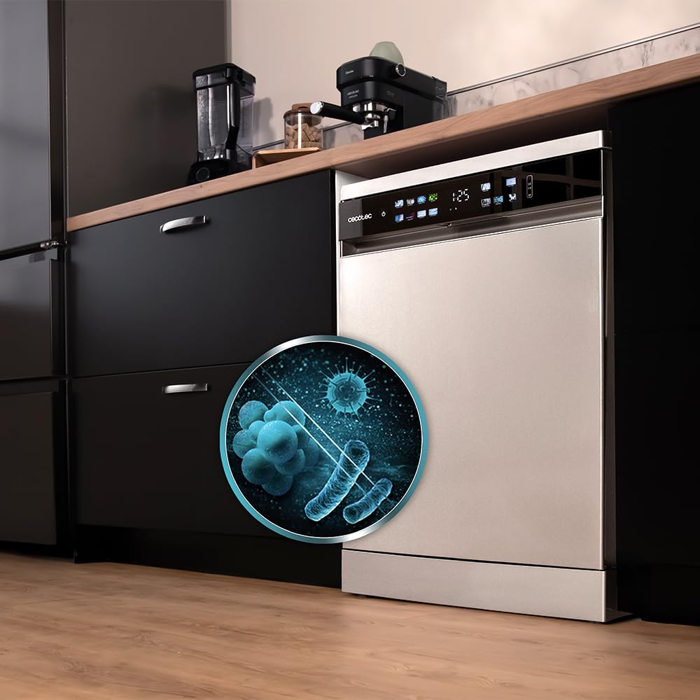 Cecotec Geschirrspüler 60 cm - Freistehend Bolero Aguazero 6210 Inox D. 15 Bestecke, energieeffizient, XXL Fullcolor Display, drittes Fach, 14 Programme, Dual Zone Wash, verstellbares Fach, Edelstahl