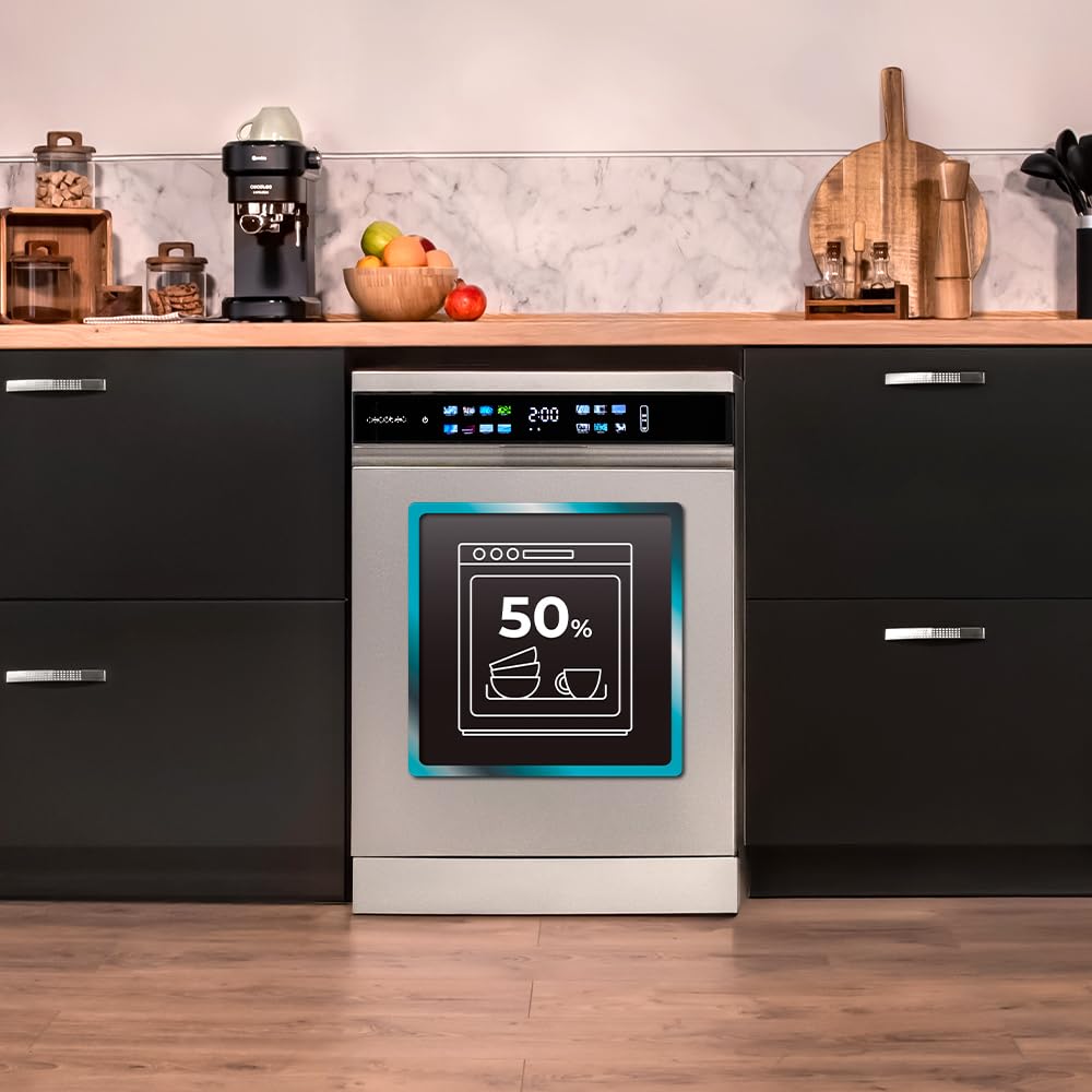 Cecotec Geschirrspüler 60 cm - Freistehend Bolero Aguazero 6210 Inox D. 15 Bestecke, energieeffizient, XXL Fullcolor Display, drittes Fach, 14 Programme, Dual Zone Wash, verstellbares Fach, Edelstahl