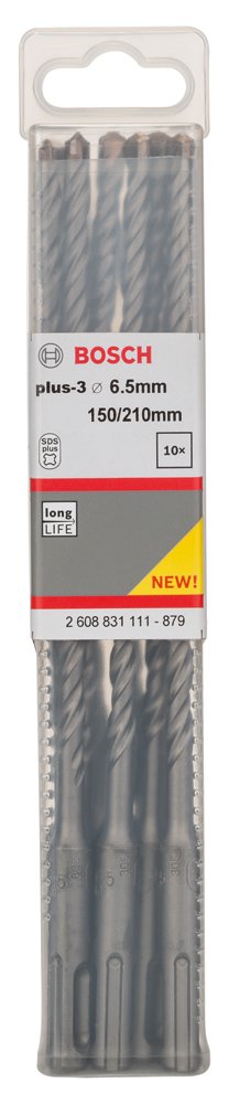 Bosch Professional Hammerbohrer SDS plus-3 (für Beton, 6,5 x 150 x 210 mm, Zubehör Bohrhammer)