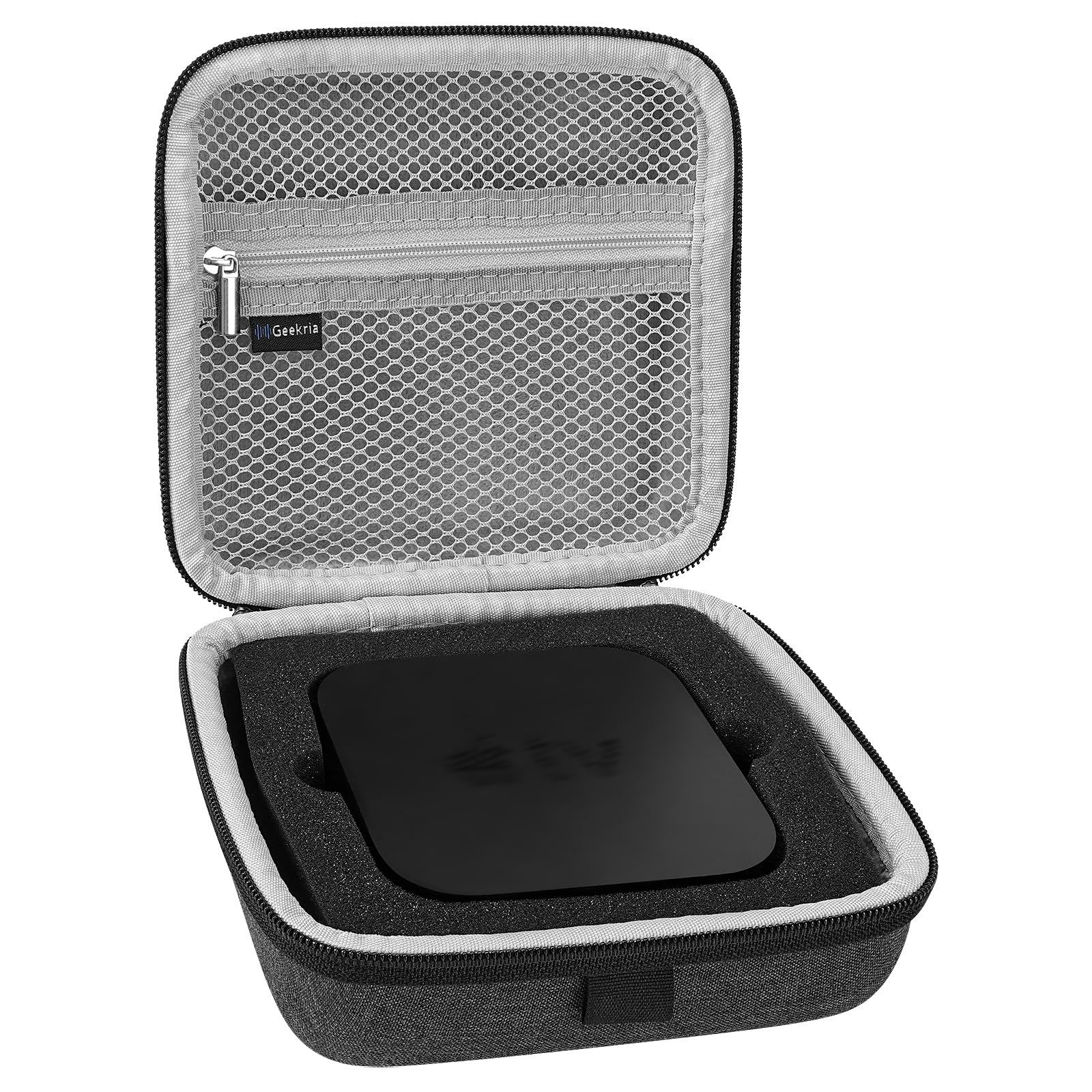 Geekria Shield Hülle Kompatibel mit 2021 Apple TV 4K (32GB / 64GB) Hülle, Ersatz Hartschale Reisetasche mit Platz für Fernbedienungen und Zubehör (Grau)