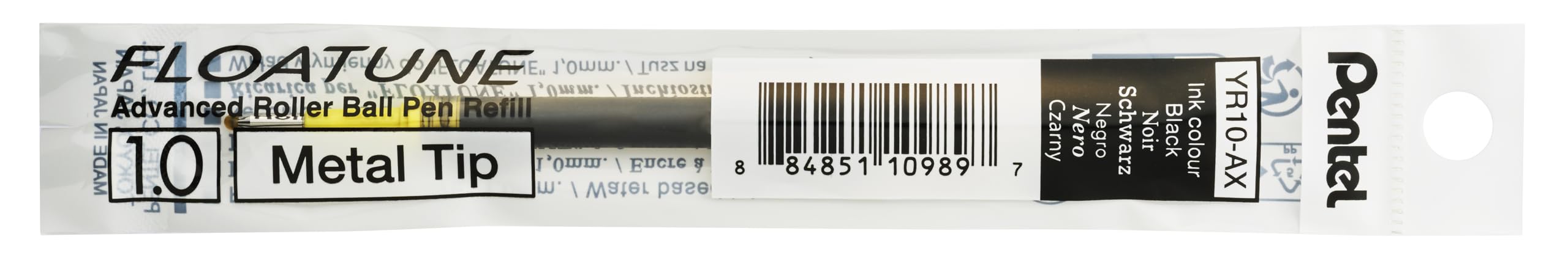 Pentel FLOATUNE YR10 Nachfüllmine für 1.0 mm Tintenroller, schwarz (12 Stück)