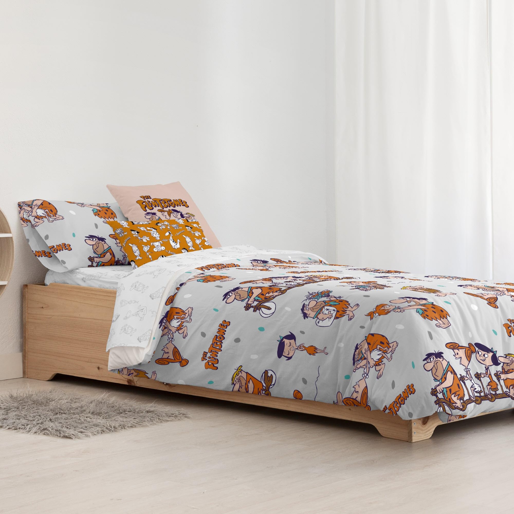 BELUM | Bettbezug Looney Tunes | Modell The Flintstones | Bettbezug mit Knöpfen | Bettbezug aus 100% Baumwolle | Bettbezug (105 cm Bett (180 x 240 cm)