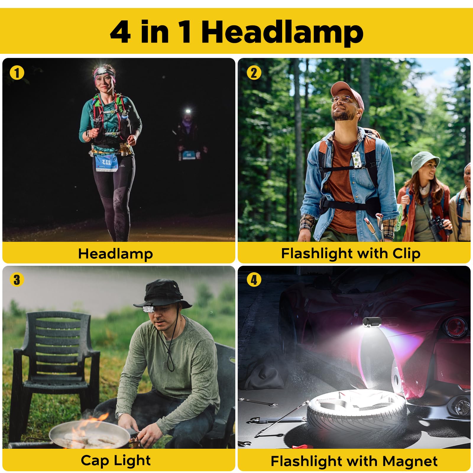 DAWINSIE Stirnlampe LED Wiederaufladbar [2 Stück], Wasserdichte Kopflampe mit 6 Lichtmodi, Superhell Intelligenter Sensor Stirnlampen für Hikezeit, joggen, Angeln,Campen,Klettern