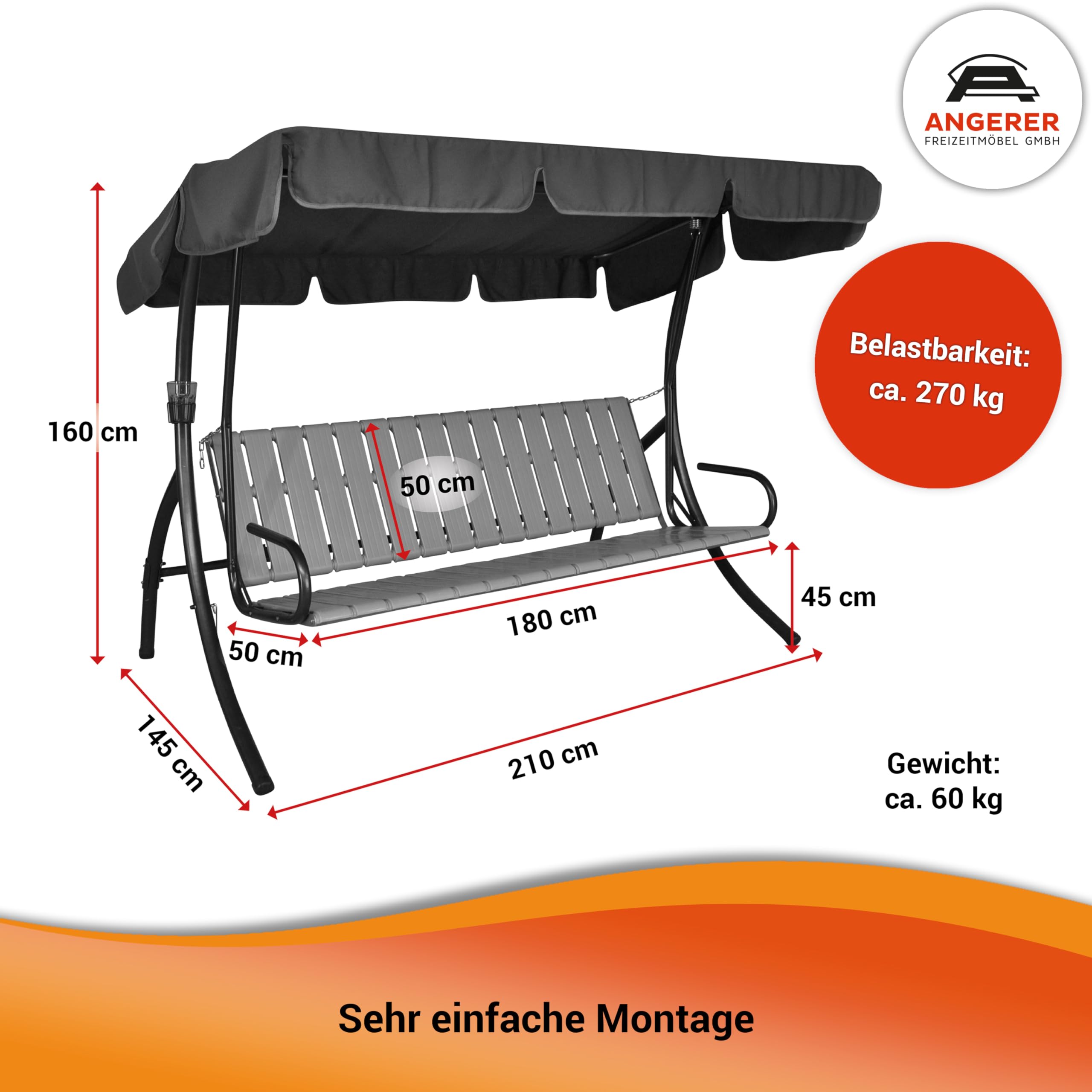 Angerer Hollywoodschaukel Ibiza – Schaukel zum Sitzen, Liegen & Entspannen, inkl. Bett-Funktion, einfache Montage, Made in Germany, hochwertiger Stoff, Bordeaux mit Streifen