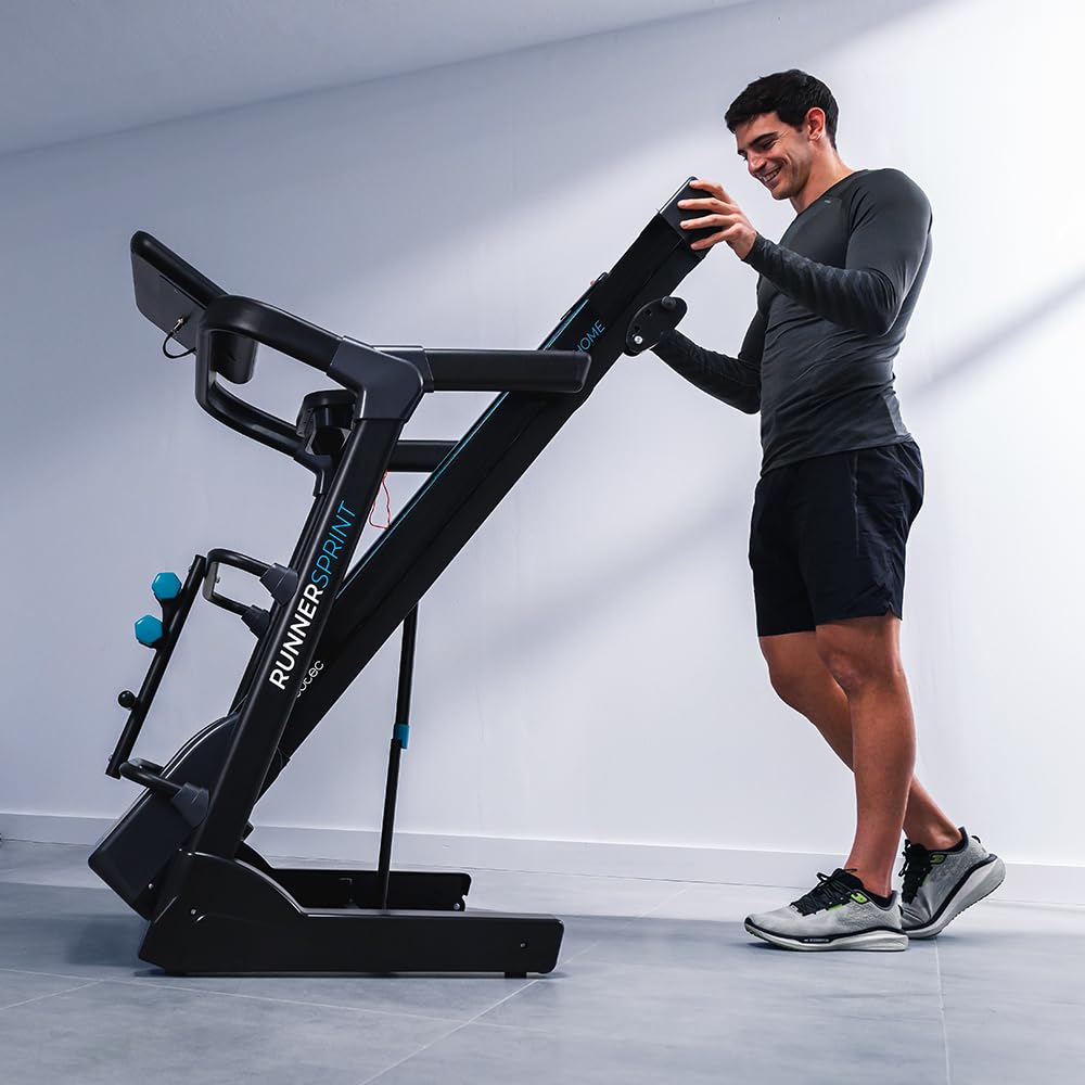 Cecotec Faltbares Laufband DrumFit WayHome, Neigung, Massagegürtel, Hanteln und Schaumstoffstangen, 1-18 km/h, 12 Programme, Breite Lauffläche