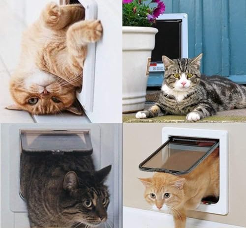Sailnovo Katzenklappe 4-Way Magnetic Lock hundeklappe Haustiertüre Cat Flap 19 * 20 * 5.5cm Dog Cat Pet Door Flap Easy Install with Telescopic Frame with Heavy Duty Quiet Magnetic Frame, M weiß…