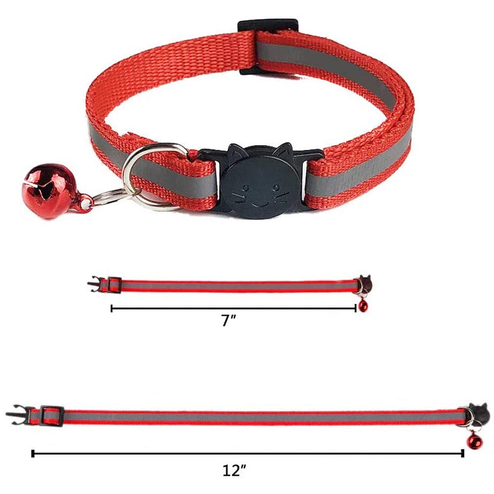Dr.JIEER 6-teiliges Halsband für Katzen, verstellbar, reflektierend, mit Glöckchen und Sicherheitsschnalle, geeignet für die meisten Katzen, 6 Stück