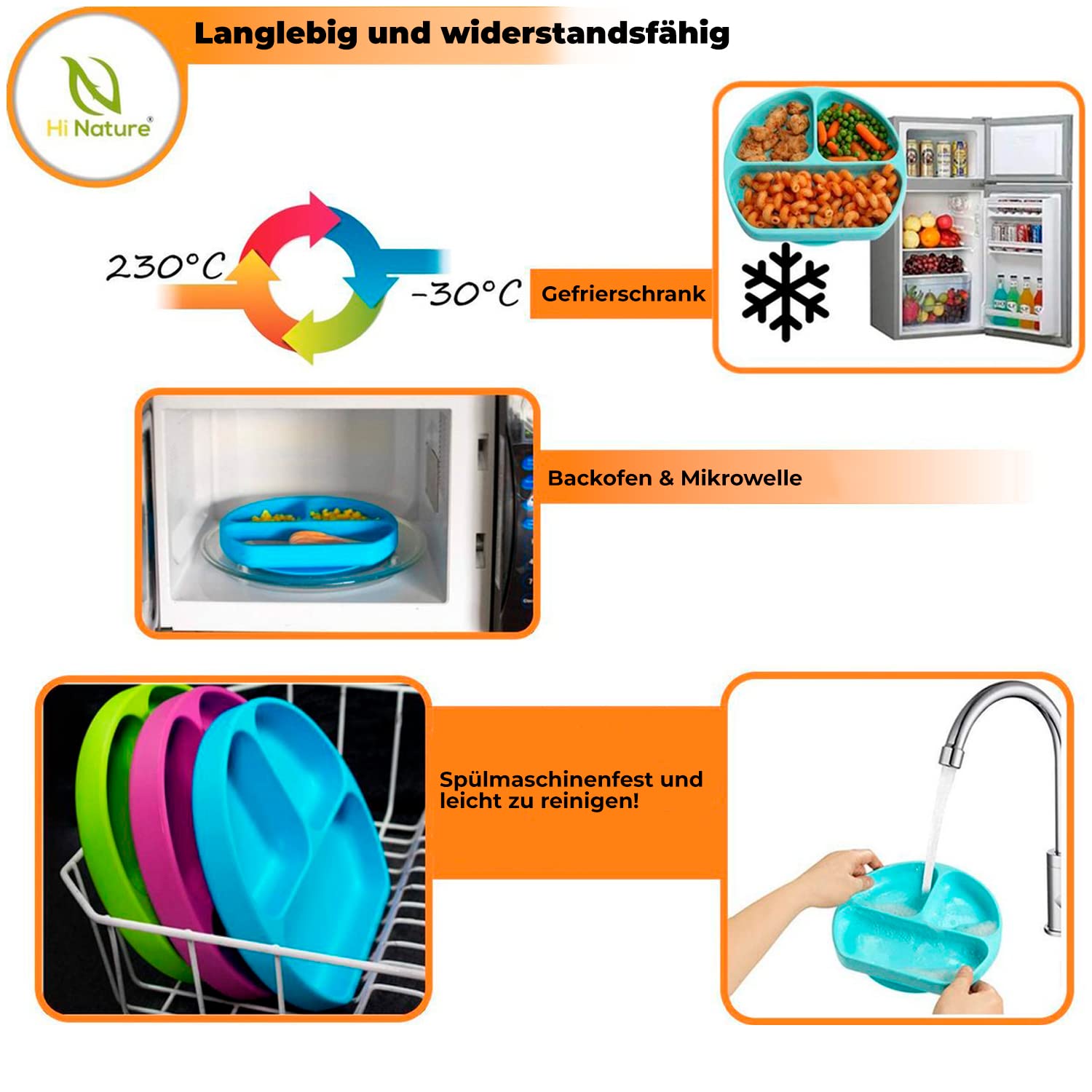 Hallo Nature Babyplatte mit Saugnapf inklusive Kinderbesteck, Anti-Rutsch-Kindergeschirr, Silikonplatte für Babybrei, Kinderteller, BPA-freier Tischgeschirr, Kindertischset, Farbe: blau