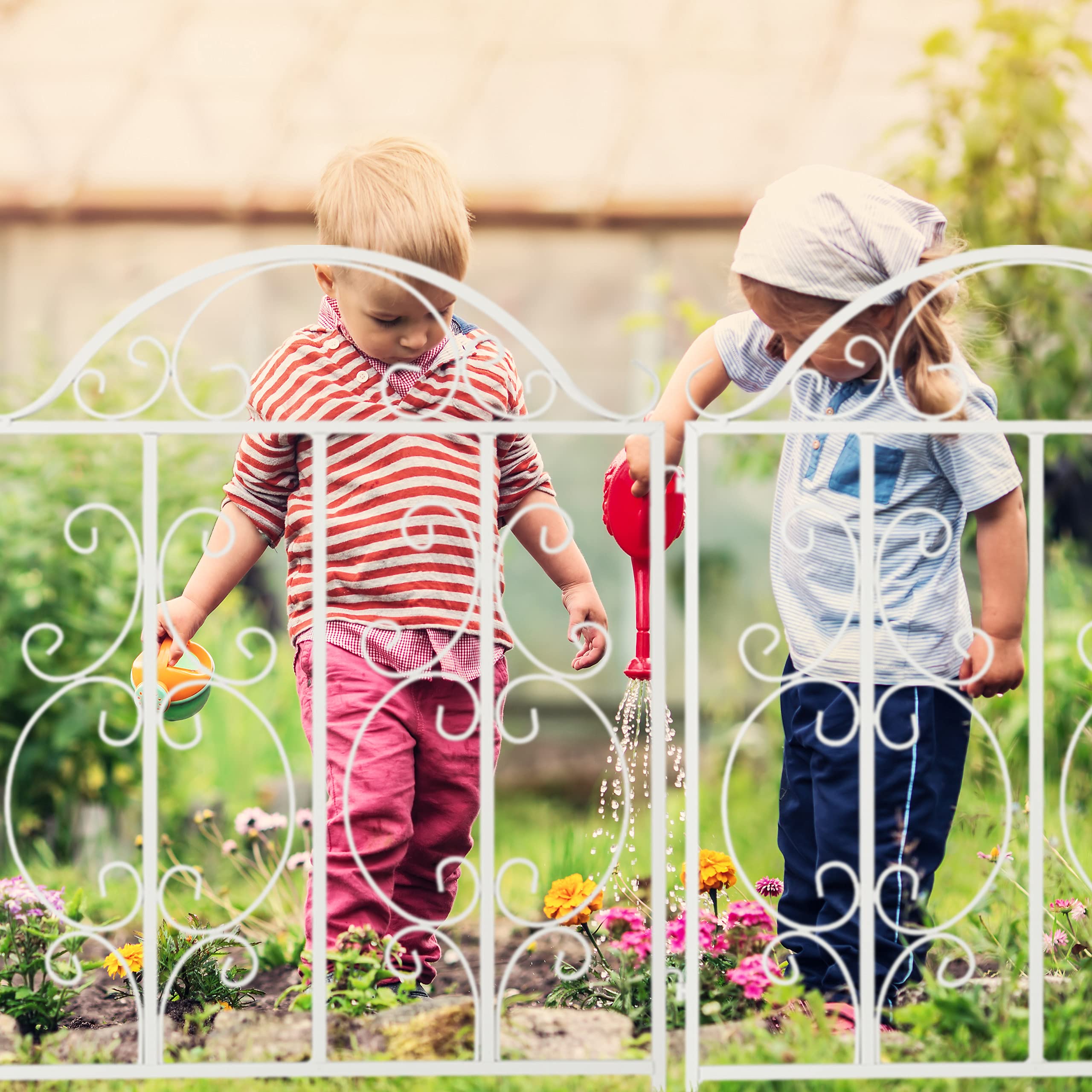 Relaxdays Gartenzaun aus Stahl, Zaunstecksystem 3er Set, verzierter Vorgartenzaun, Zaunelement HxB: 98 x 63,5 cm, weiß