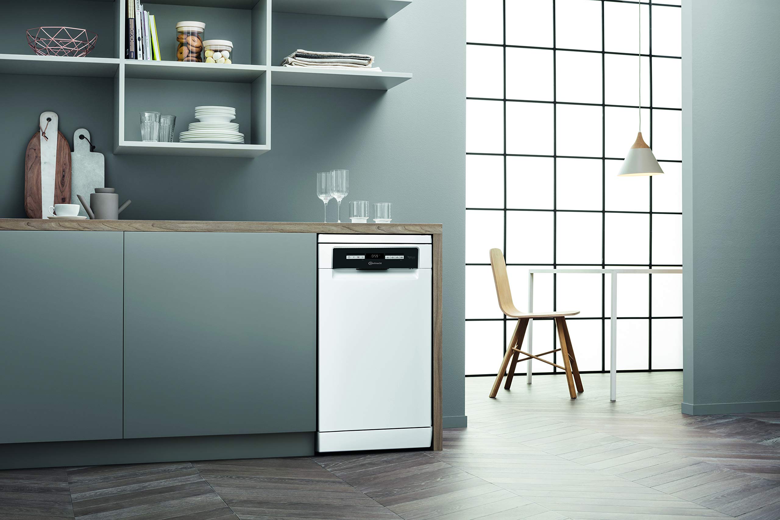 Bauknecht BSFO 3O35 PF Freistehender Geschirrspüler 45 cm Breite/PowerClean/ActivDry/Vollwasserschutz/hygieneprogramm/Besteckschublade/Sensor-Programm/Kindersicherung