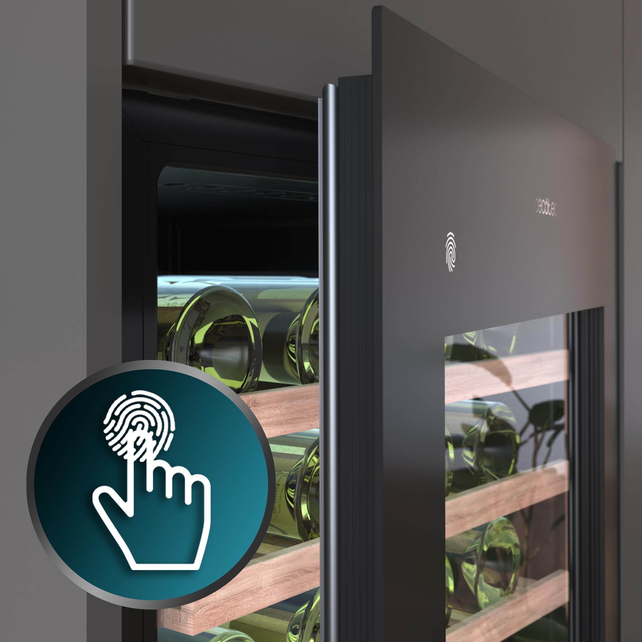 Cecotec Einbau-Weinkühlschrank 57 Flaschen Bolero Grandsommelier Duo 57000 Touch Black. Schwarz mit leiser Kühlung (38 dB) und Touch-LED-Steuerung
