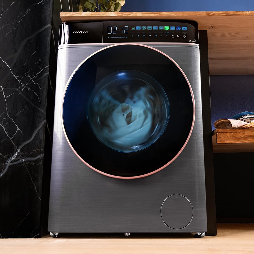 Cecotec Waschmaschine 10kg Frontlader Bolero DressCode 10900 Autodose Inverter FullColor Steel A. 1400 U/min, geringer Verbrauch, 10,3"-Bildschirm, 11 Prog, Inverter Plus-Motor, Dampffunktion
