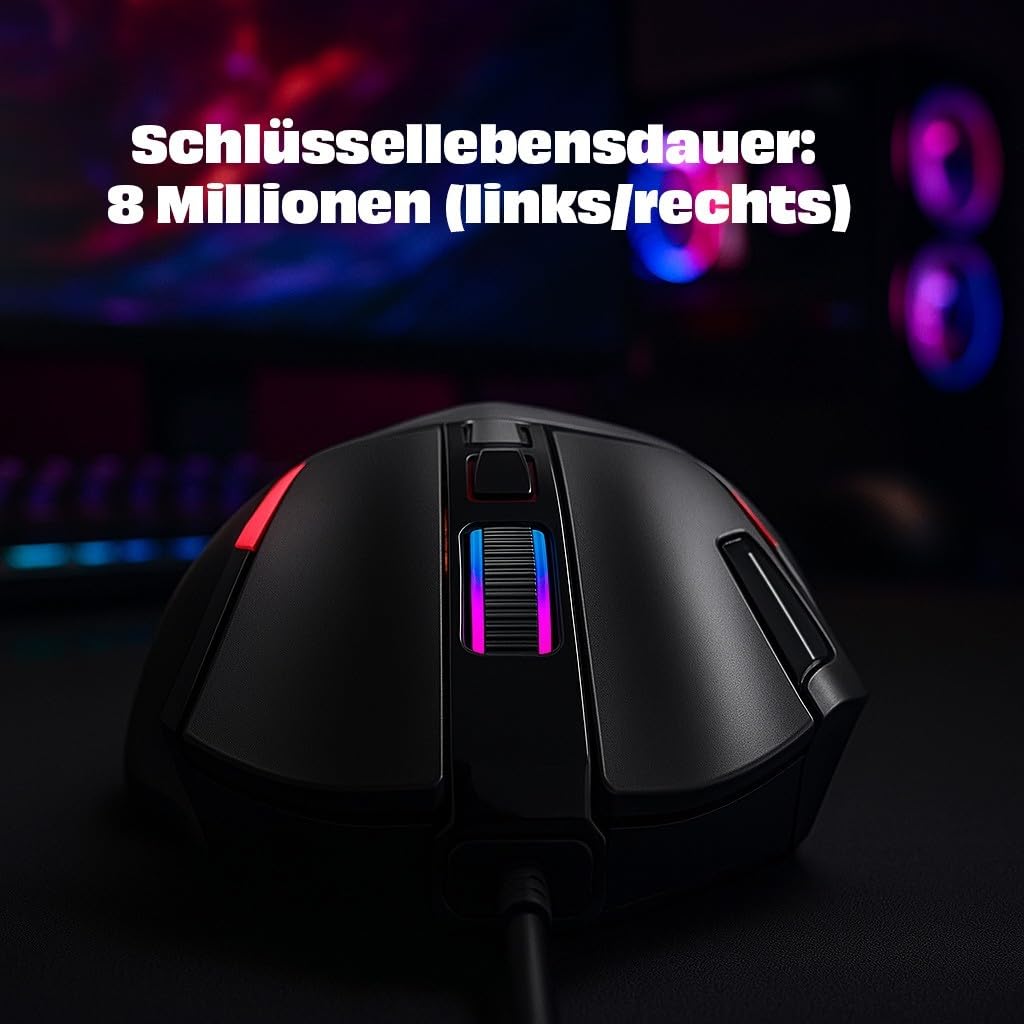 İnca IMG-351 Gaming Maus kabelgebunden – RGB Maus mit 12 800 DPI, 12 programmierbaren Tasten, ergonomischem Design – Gaming-Maus für PC und Laptop Schwarz