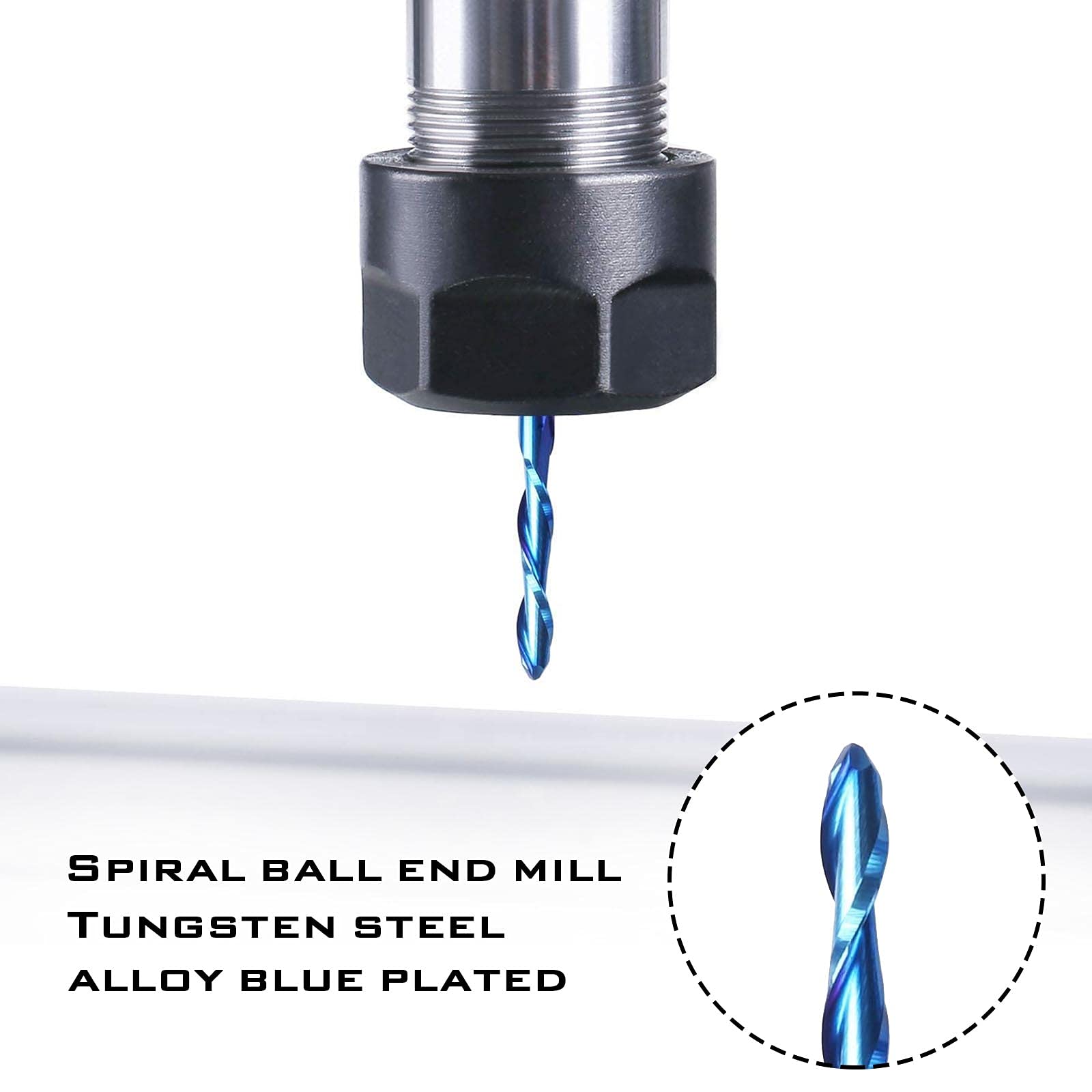 Be In Your Mind 10 Stück 1/8 Zoll Kugelkopf Schaftfräser CNC-Fräser 3,175 mm Schaft Spirale Upcut Design Wolframkarbid Nano Blau Beschichtung