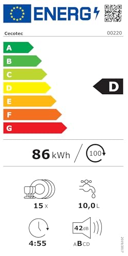 Cecotec Geschirrspüler 60 cm - Freistehend Bolero Aguazero 6210 Inox D. 15 Bestecke, energieeffizient, XXL Fullcolor Display, drittes Fach, 14 Programme, Dual Zone Wash, verstellbares Fach, Edelstahl
