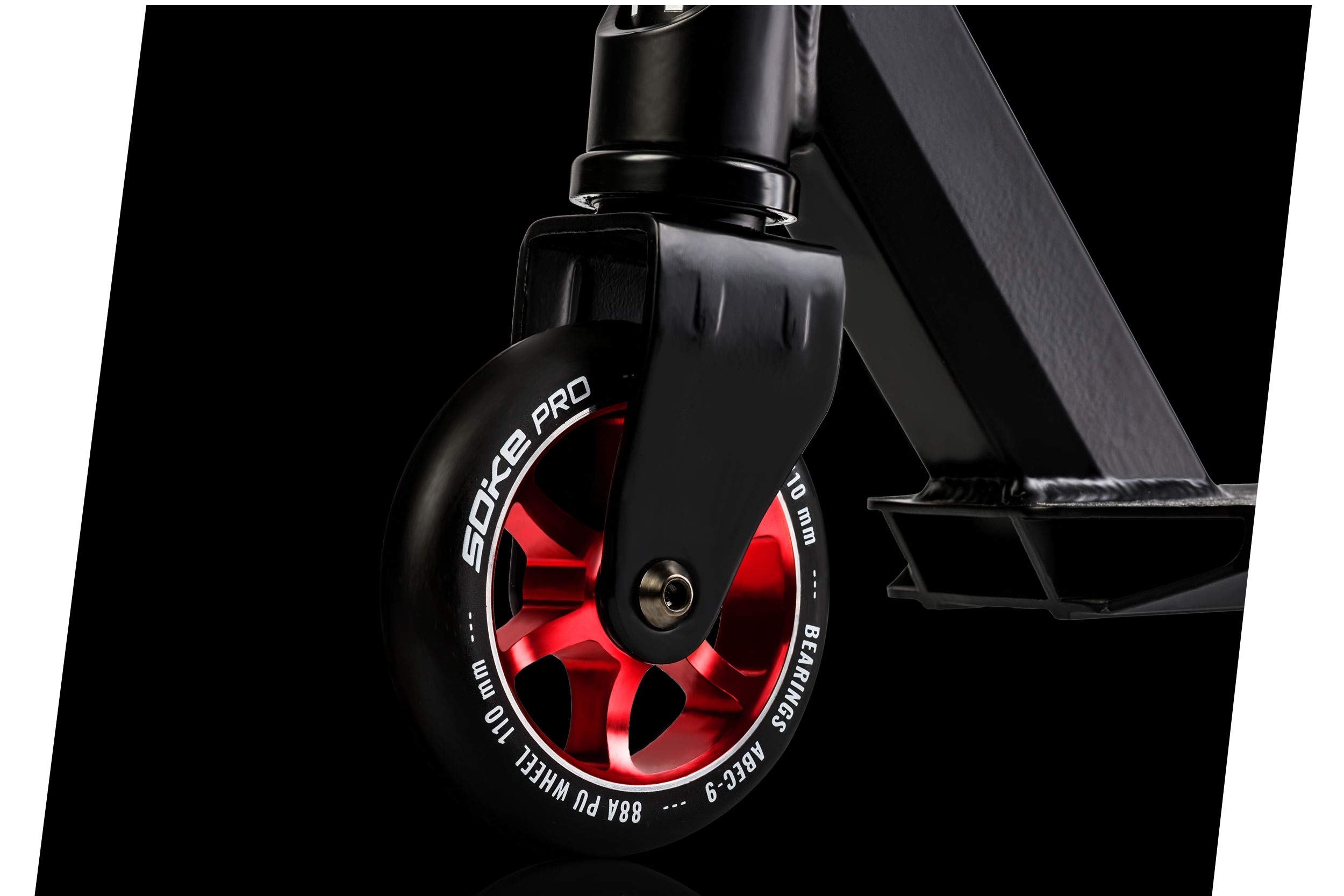 SOKE Stunt Scooter PRO Kick-Scooter mit ABEC 9 Kugellager Tretroller Trick Roller für Erwachsene und Kinder Zweirad Freestyle Cityroller | 2 Räder | Tragkraft 100kg (Schwarz-Rot)