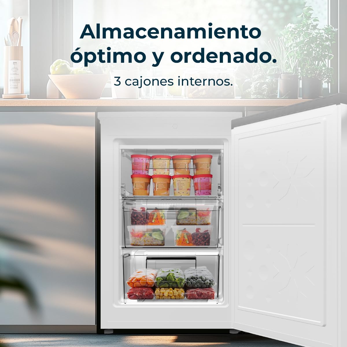 Cecotec Tisch-Gefrierschrank 85L Bolero CoolMarket TF 85 White E: Höhe 84,5cm, Breite 54,9cm, niedriger Verbrauch, 3 Schubladen zur Aufbewahrung von Lebensmitteln, weiß