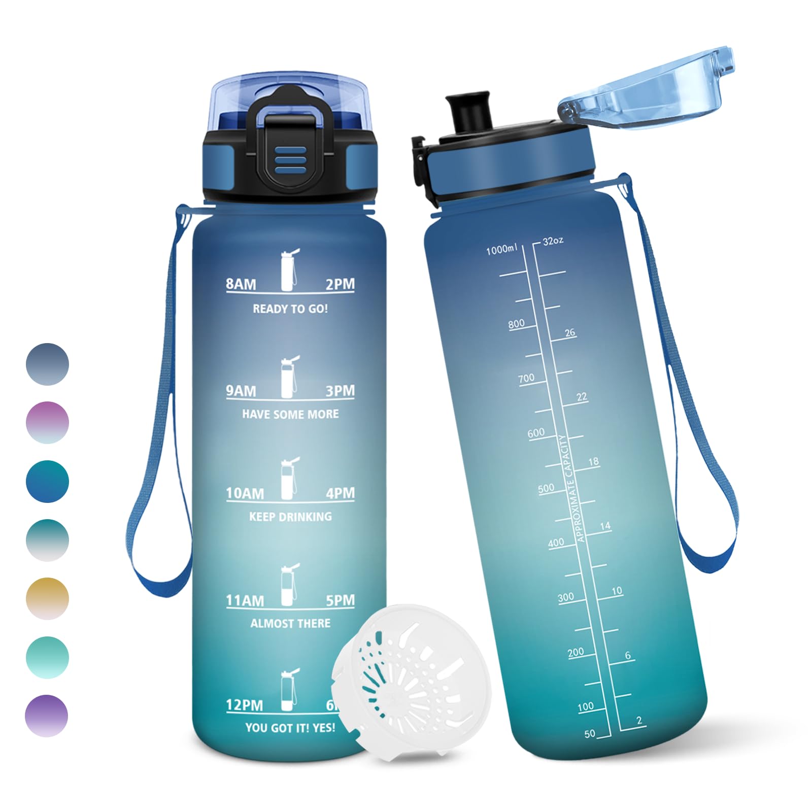 Motswedi Trinkflasche 1L, BPA-Frei, Trinkflasche Sport, Auslaufsicher, Wasserflasche, Kohlensäure Geeignet, Trinkflaschen für Yoga, Schule, Fahrrad, Kinder, Outdoors, Blau & Grün