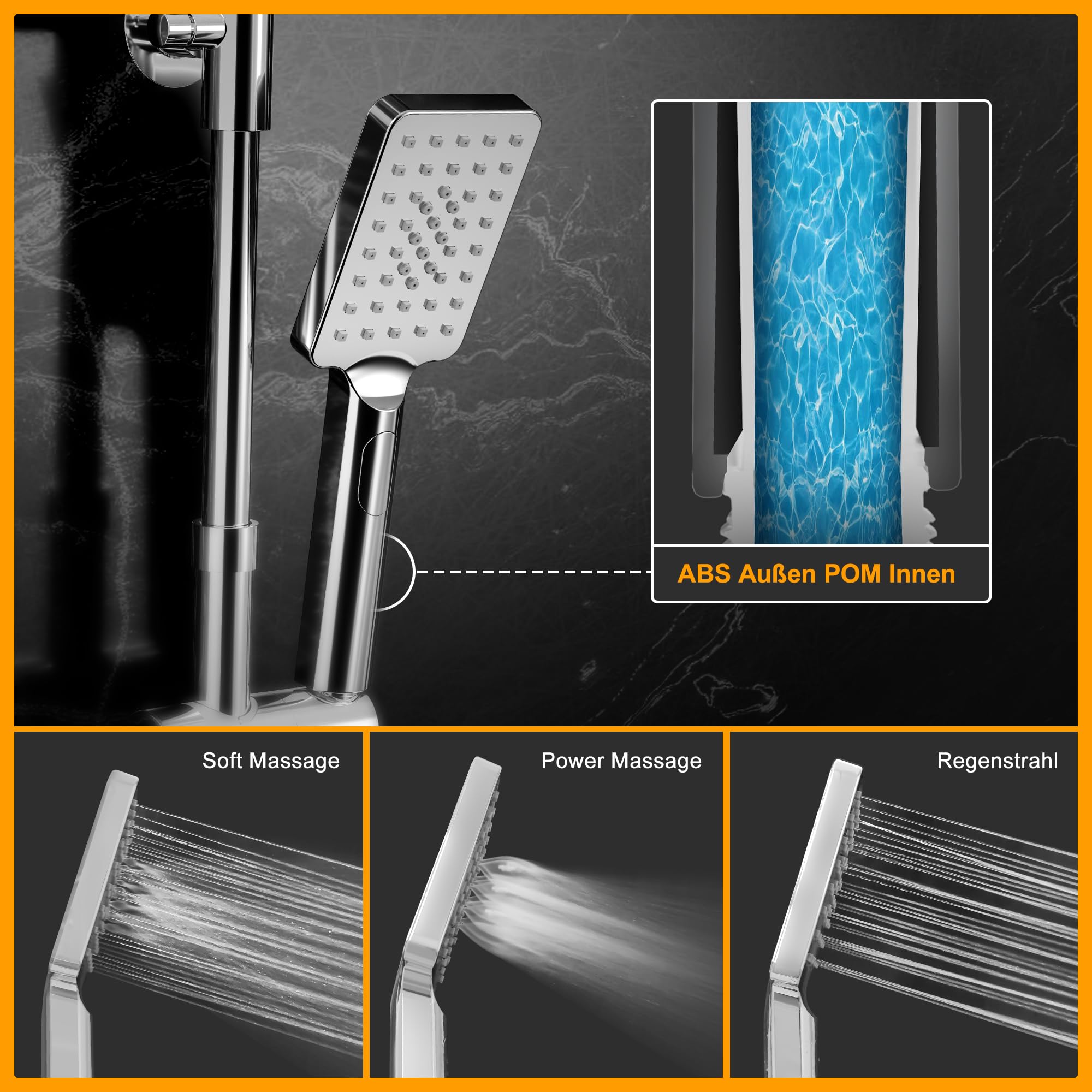 Görbach Regendusche Duschset ohne Armatur mit Ablage, Edelstahl Duschsystem mit Duschregal, Duschstange, Wassersparend, Kopfbrause 25x25cm Chrom