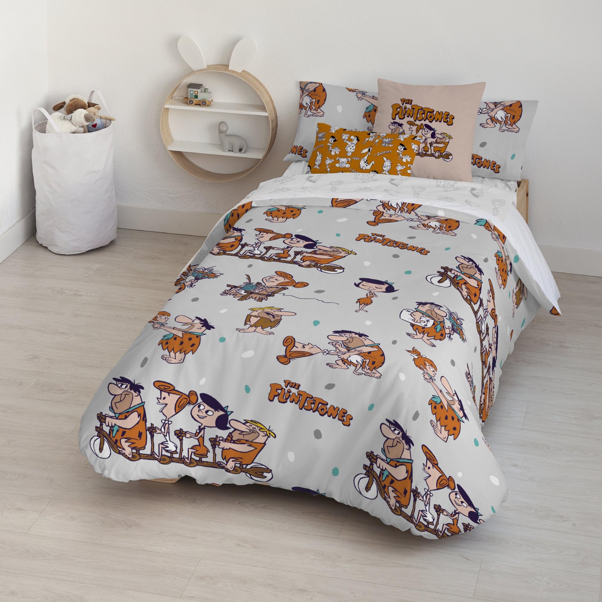BELUM | Bettbezug Looney Tunes | Modell The Flintstones | Bettbezug mit Knöpfen | Bettbezug aus 100% Baumwolle | Bettbezug (105 cm Bett (180 x 240 cm)