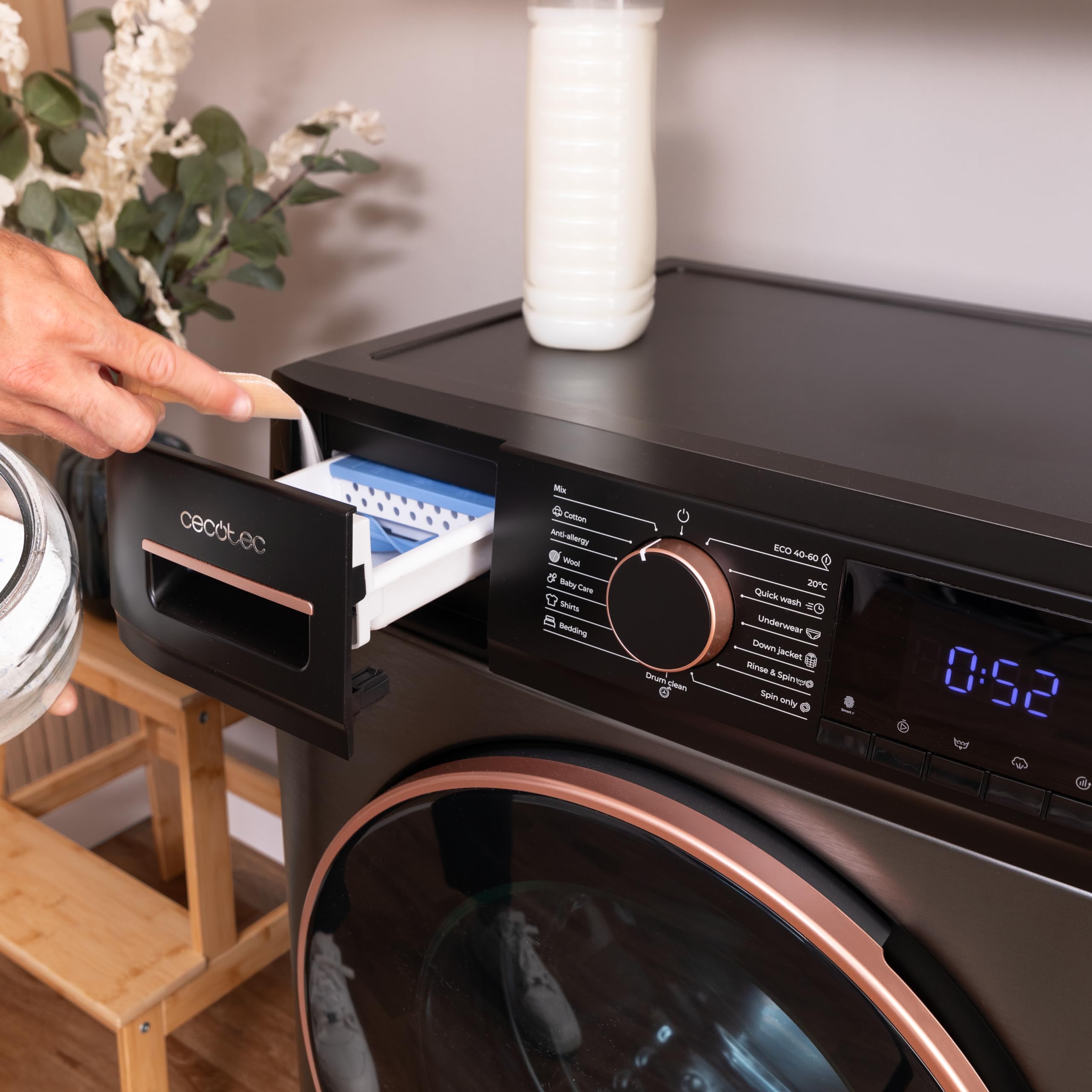 Cecotec Frontlader-Waschmaschine 9 kg Bolero Dresscode 9610 Inverter Steel A. 2000W, 1400 U/min, Niedriger Verbrauch, Dampffunktion, Inverter Plus Motor, Optimiert Wasser- und Waschmittelverbrauch