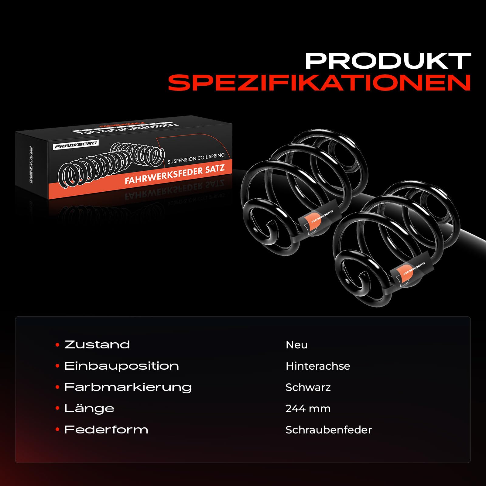 Frankberg 2x Federn Fahrwerksfeder Hinten Kompatibel mit Corsa C F08 F68 2000-2009 Corsa C X01 2000-2012 Tigra Twintop/Convertible 2004-2009 Replace# 9196210